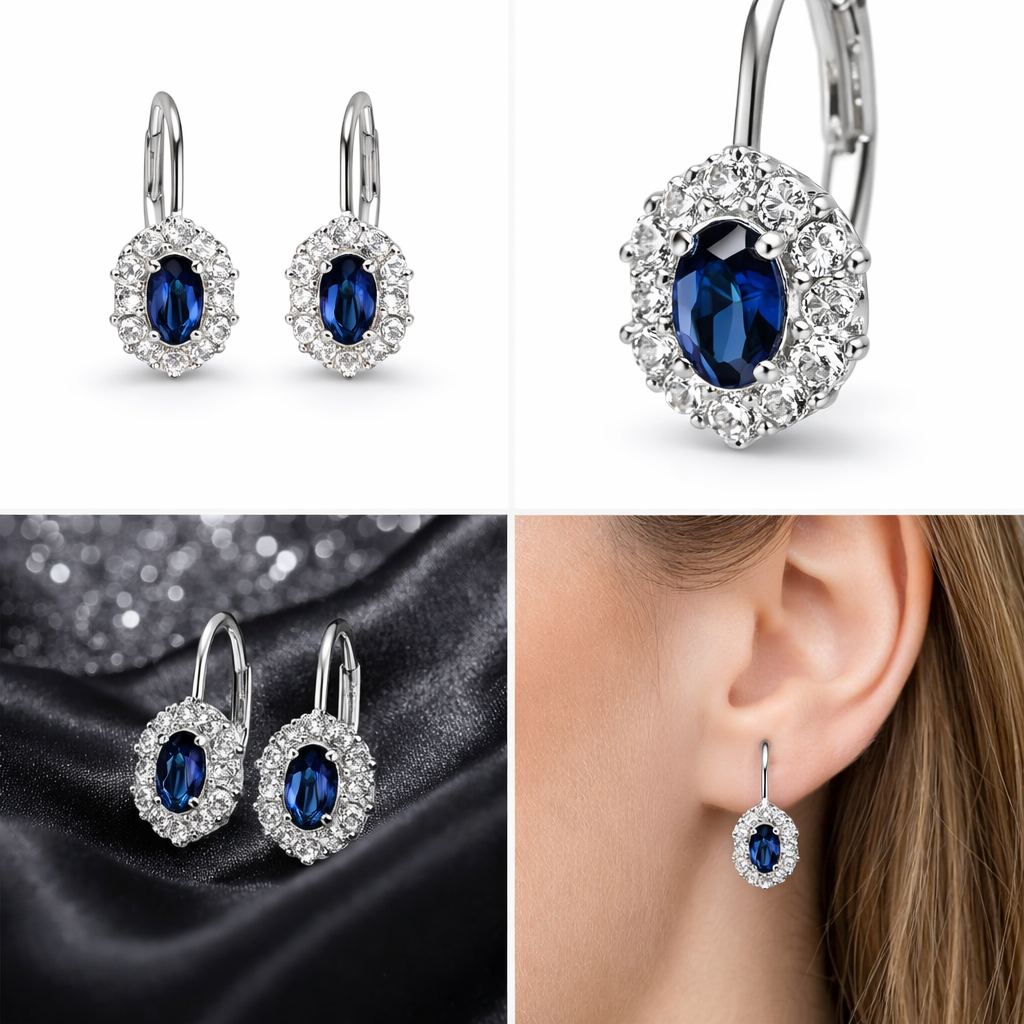 925 Sterling Silver Earrings with Blue Stone